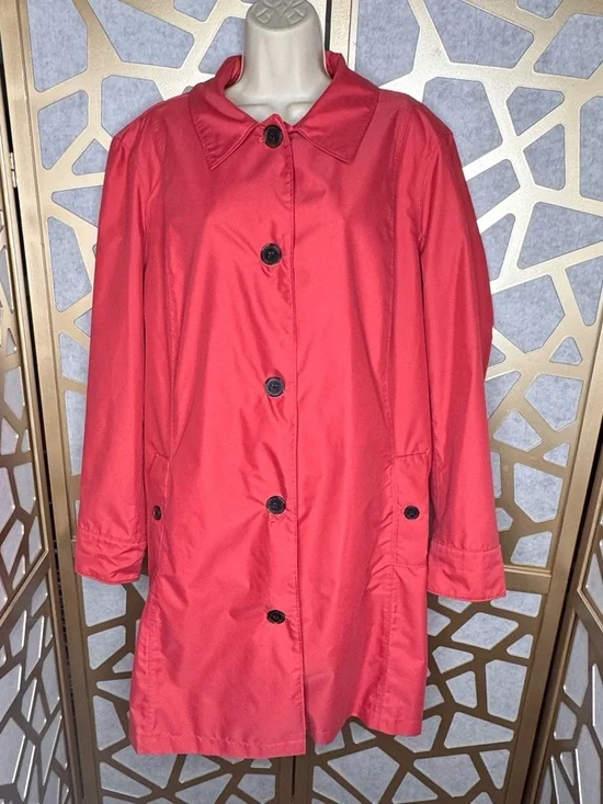Lands’ End Fuchsia Pink Trench Coat Women’s Classic Button Front Fully Lined - Picture 3 of 13